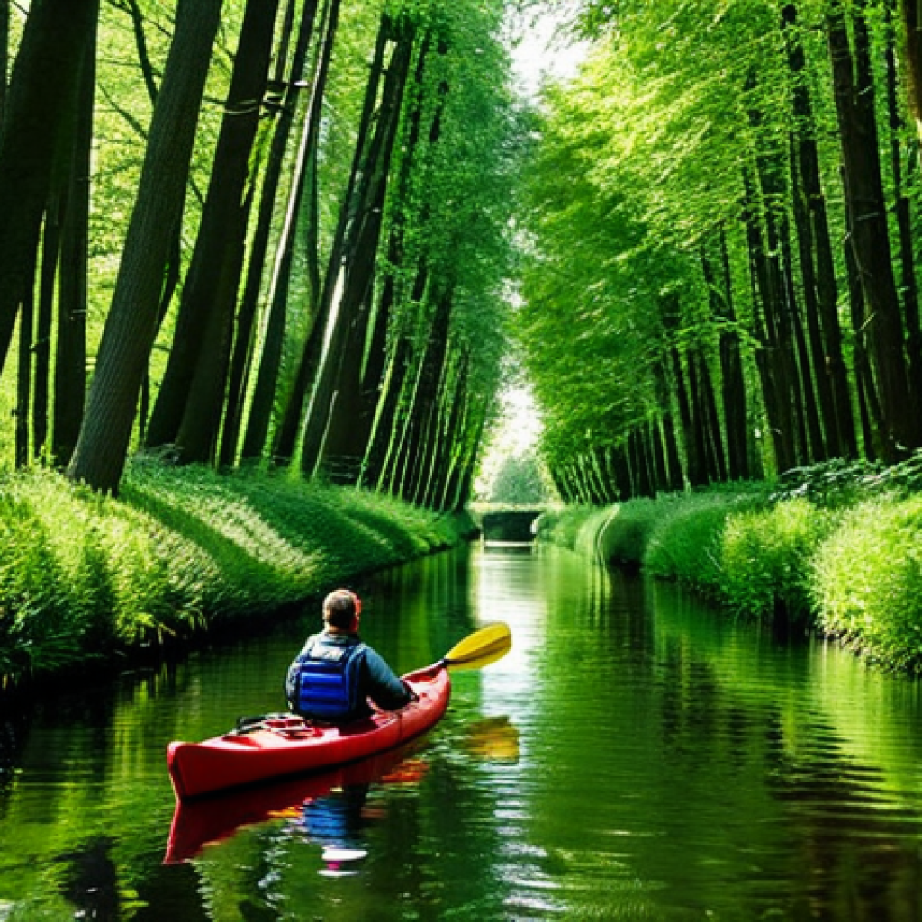 **
"A serene scene of a person kayaking on a narrow, hidden canal in the Spreewald forest, Germany. Lush green vegetation lines the banks. The paddler is fully clothed in modest outdoor attire. Sunlight filters through the trees. Safe for work, appropriate content, family-friendly, professional photography, perfect anatomy, natural proportions, high quality, fully clothed."
**
