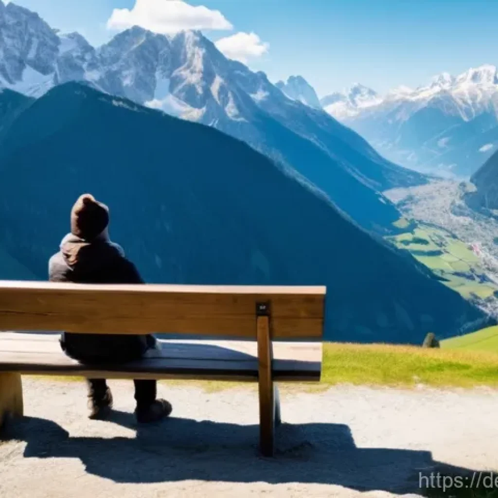 여행 중 마음을 다스리는 방법 - **Mindful Alpine Escape:** A solo traveler, seen from a slightly elevated perspective, sitting peace...