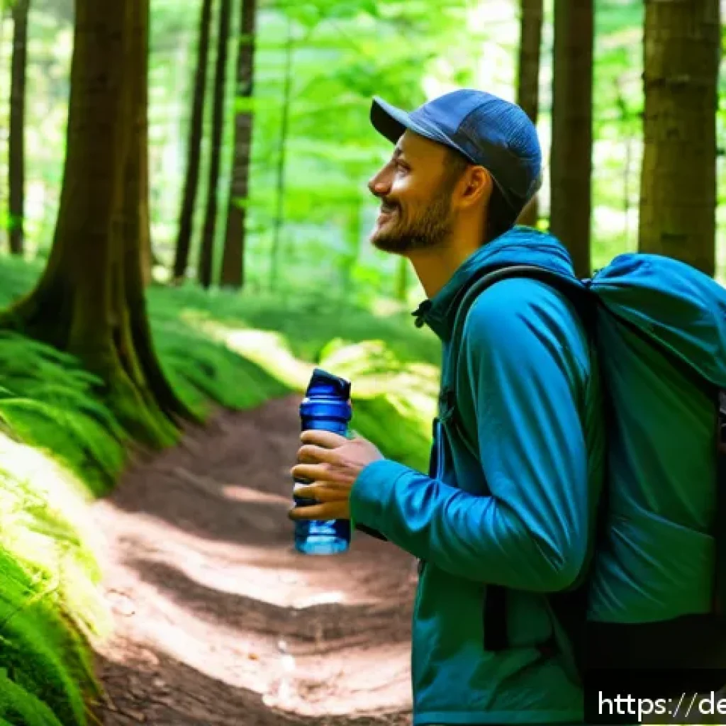 마인드풀 트래블을 위한 목표 설정 - A peaceful scene of a traveler enjoying a quiet moment in a lush German forest near the Harz mountai...