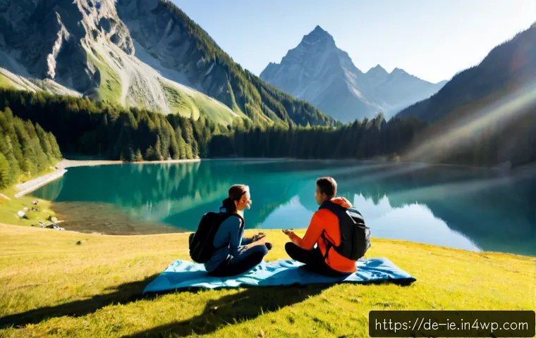 Home 17 마인드풀 트래블을 위한 리더십 개발하기 - Photorealistic mindful travel leadership scene in the German Alps, a diverse group of adult professi...